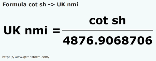 formula Côvados curtos em Milhas marítimas britânicas - cot sh em UK nmi