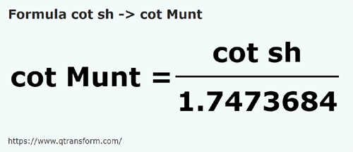 formula Короткий локоть в локоть (Гора) - cot sh в cot Munt