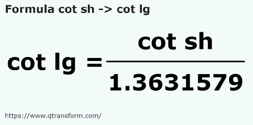 formula Короткий локоть в Длинный локоть - cot sh в cot lg