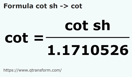 formula Short cubits to Cubits - cot sh to cot