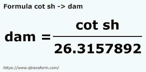 formula Короткий локоть в декаметр - cot sh в dam