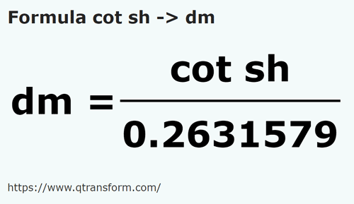 formule Coudèes courtes en Décimètres - cot sh en dm