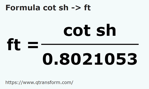 formula Короткий локоть в фут - cot sh в ft