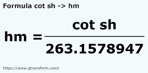 formula Côvados curtos em Hectômetros - cot sh em hm