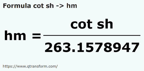 vzorec Krátký loket na Hektometrů - cot sh na hm