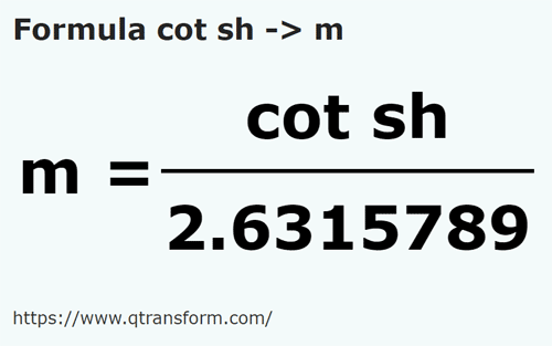 formula Короткий локоть в метр - cot sh в m