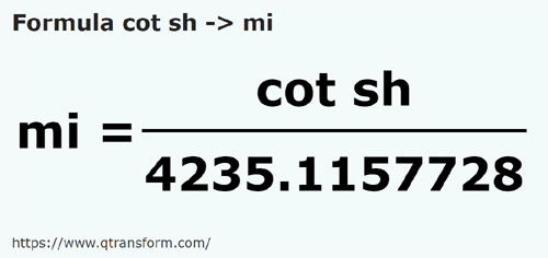 formula Short cubits to Miles - cot sh to mi