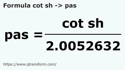 formula Короткий локоть в шаги - cot sh в pas