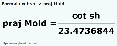 formule Korte el naar Prajini (Moldova) - cot sh naar praj Mold