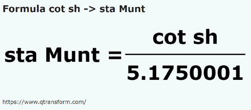 formula Short cubits to Fathoms (Muntenia) - cot sh to sta Munt