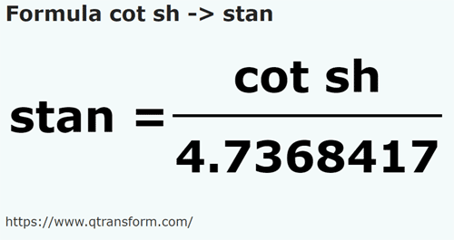 formula Short cubits to Fathoms - cot sh to stan