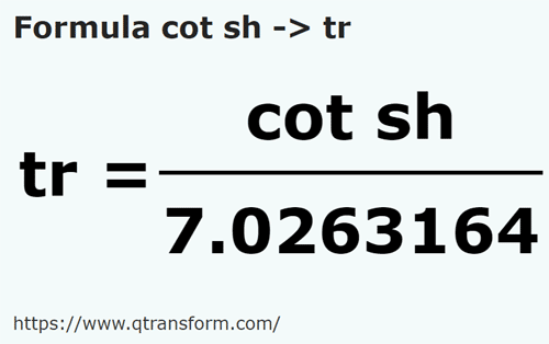 formula Short cubits to Reeds - cot sh to tr