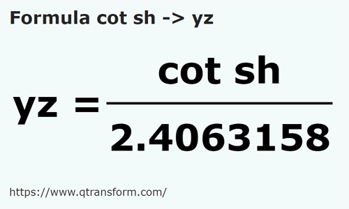 formula Короткий локоть в площадка - cot sh в yz