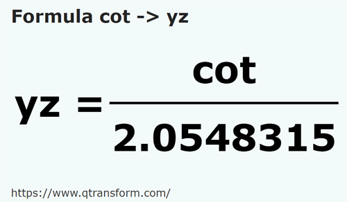 formula Локоть в площадка - cot в yz