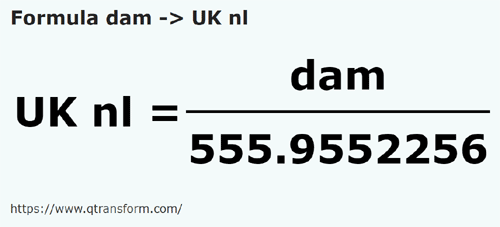 formula Decameters to UK nautical leagues - dam to UK nl