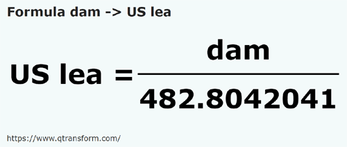formula Dekameter kepada Liga US - dam kepada US lea