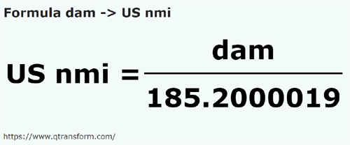 formule Décamètres en Milles marin américaines - dam en US nmi