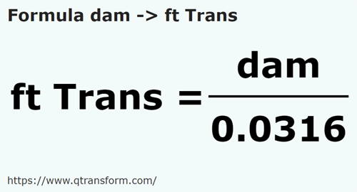 formula Decâmetros em Pés (Transilvânia) - dam em ft Trans