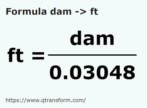 formula Decâmetros em Pés - dam em ft