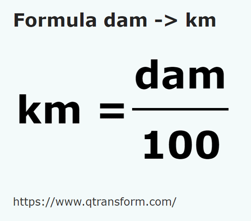 formulu Dekametre ila Kilometre - dam ila km