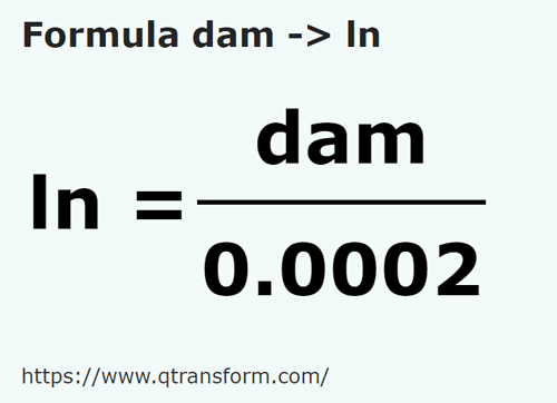 formula Dekameter kepada Talian - dam kepada ln