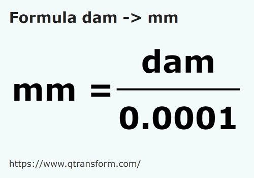 formula Dekameter kepada Milimeter - dam kepada mm