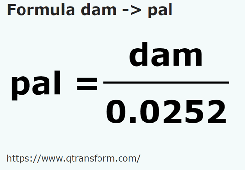 formula Decâmetros em Palmos - dam em pal