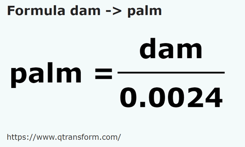 formula Dekametry na Szerokości dłoni - dam na palm