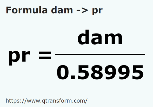 formula Dekameter kepada Tiang - dam kepada pr