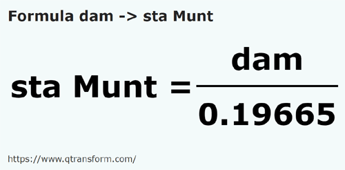formula Decameters to Fathoms (Muntenia) - dam to sta Munt