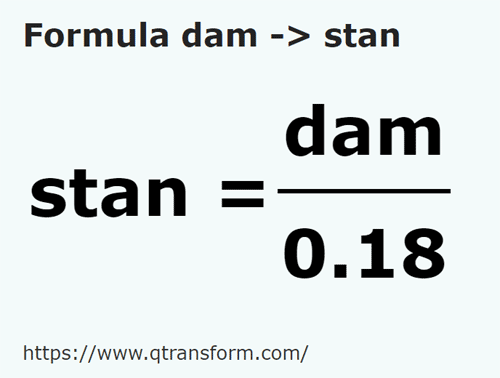 formula Decâmetros em Stânjens - dam em stan