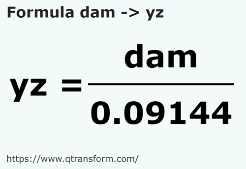 formula Decâmetros em Jardas - dam em yz