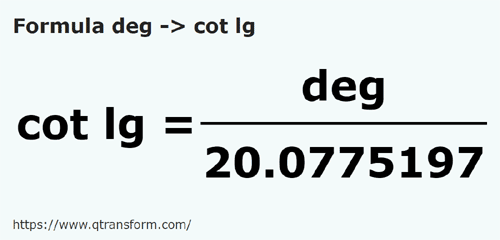 formula Fingers to Long cubits - deg to cot lg