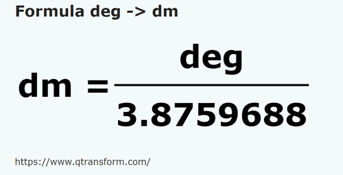 formula Палец в дециметр - deg в dm