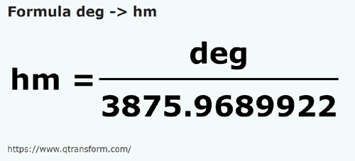 formula Палец в гектометр - deg в hm