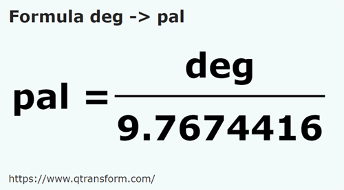 formula Палец в Пядь - deg в pal