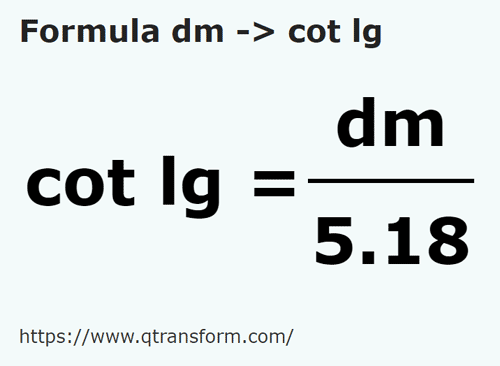 formula Desimeter kepada Hasta yang panjang - dm kepada cot lg