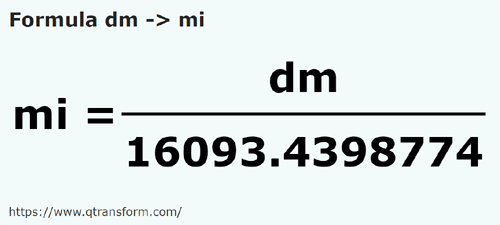 formula Decimeters to Miles - dm to mi