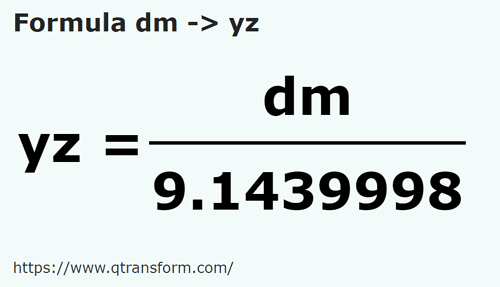 formule Décimètres en Yards - dm en yz