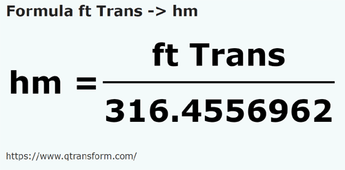 formula фут (рансильвания) в гектометр - ft Trans в hm