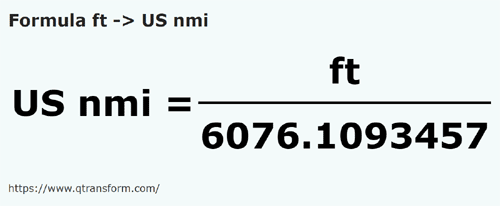 formula фут в Милосердие ВМС США - ft в US nmi