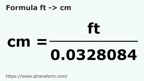 formula фут в сантиметр - ft в cm