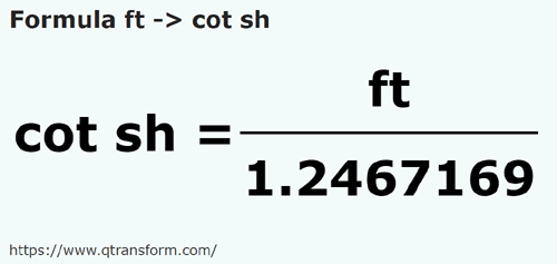 formula фут в Короткий локоть - ft в cot sh