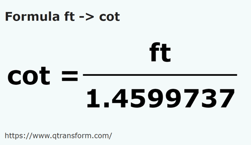 formula фут в Локоть - ft в cot