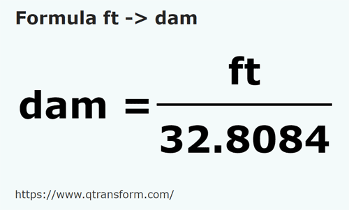 formula фут в декаметр - ft в dam