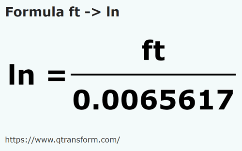 formula фут в линия - ft в ln