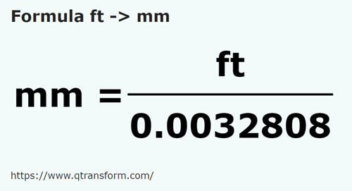 formula фут в миллиметр - ft в mm
