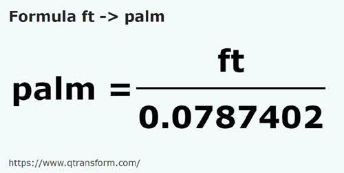 formula фут в Ладонь - ft в palm