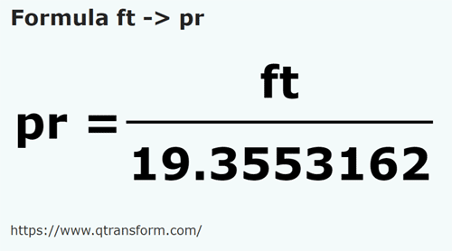formula фут в стержень - ft в pr