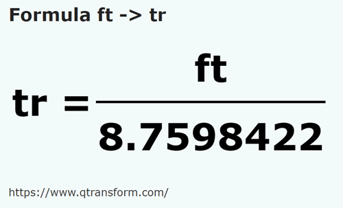 formula Kaki kepada Kayu pengukur - ft kepada tr